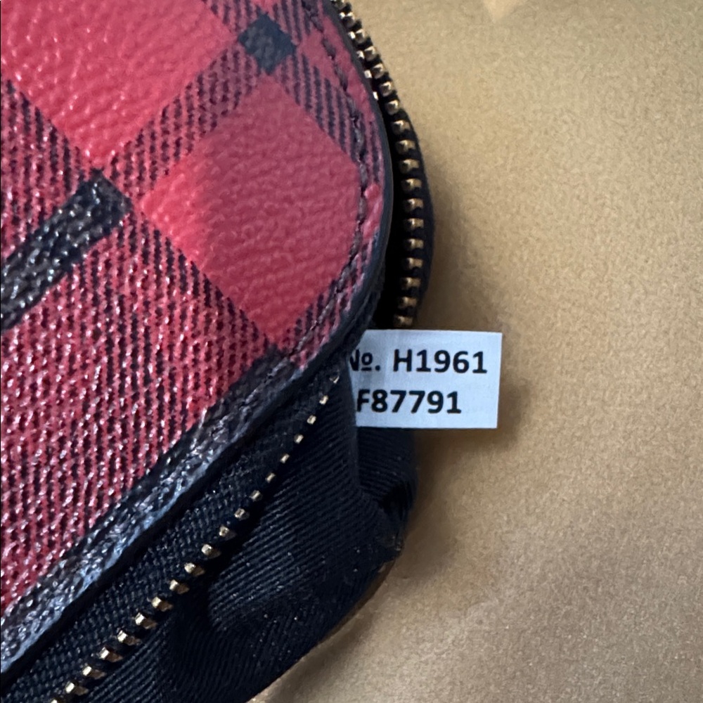 Coach Cosmetic Case in Signature Canvas in Field Plaid Print with Brown Red - Picture 2 of 7